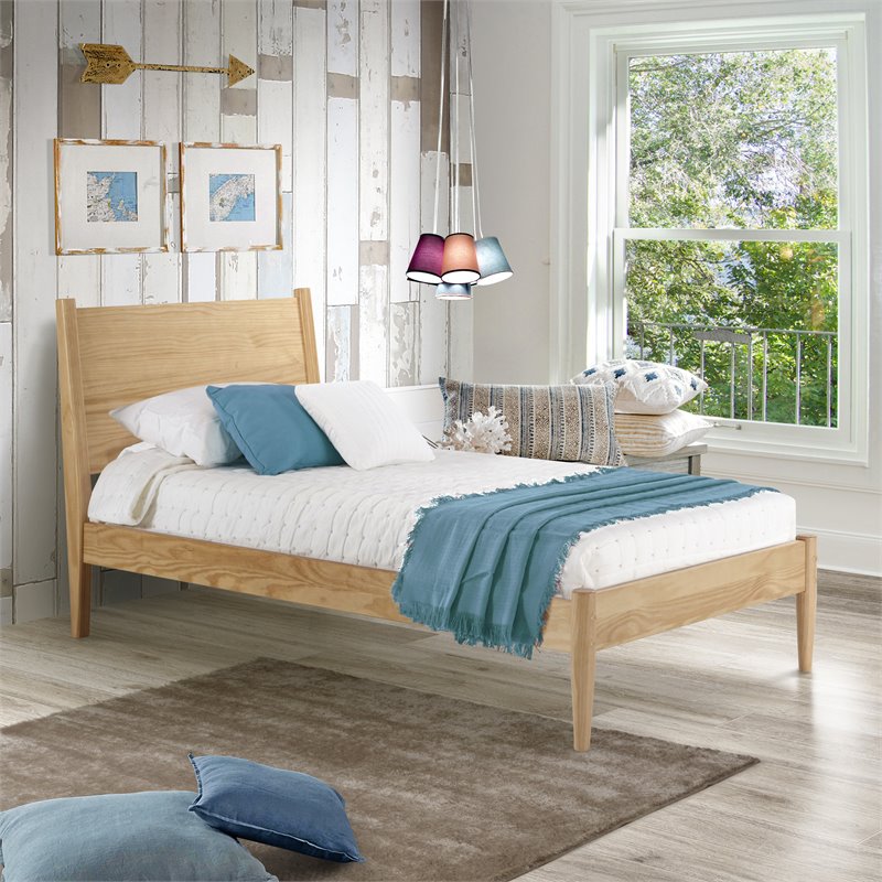 Pemberly Row Mid-Century Wood Twin Panel Bed in Scandinavian Oak