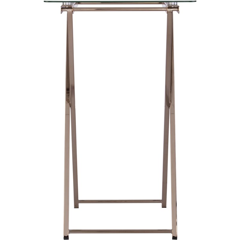 Pemberly Row Folding Glass Top Tray Table in Champagne Copper