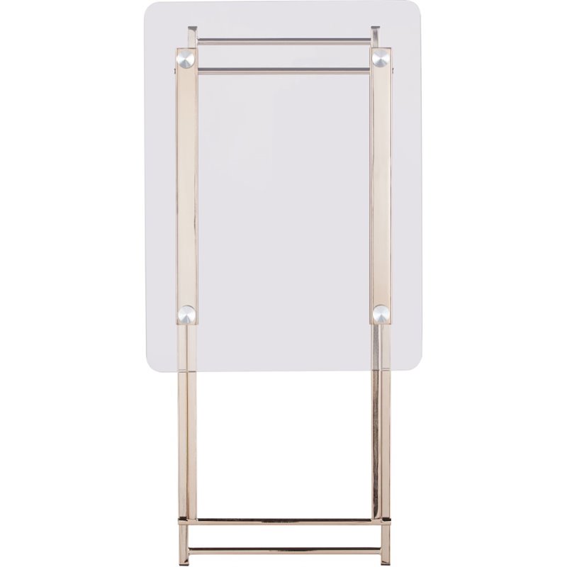 Pemberly Row Folding Glass Top Tray Table in Champagne Copper