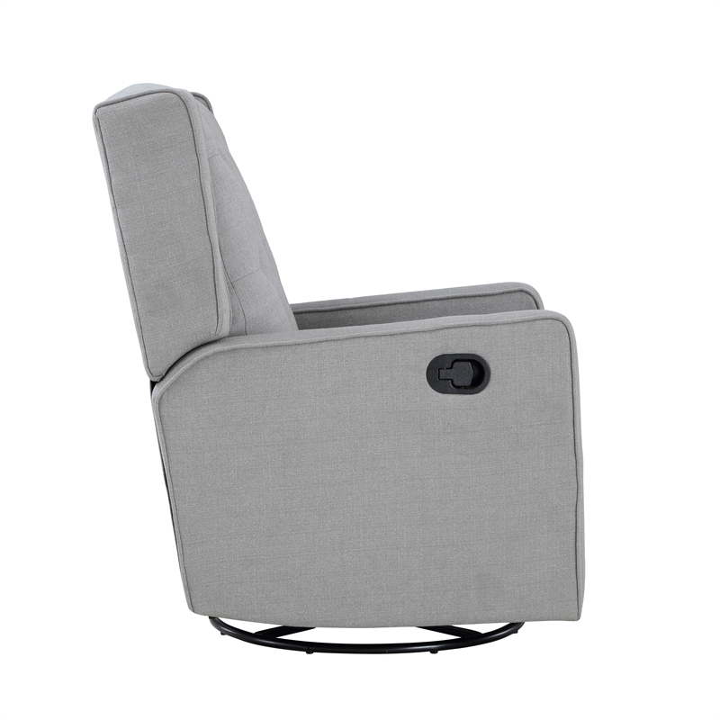 Pemberly Row Wood Fabric Tufted Gliding Swivel Recliner in Woven Gray Finish