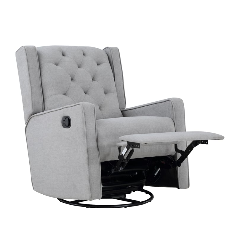 Pemberly Row Wood Fabric Tufted Gliding Swivel Recliner in Woven Gray Finish