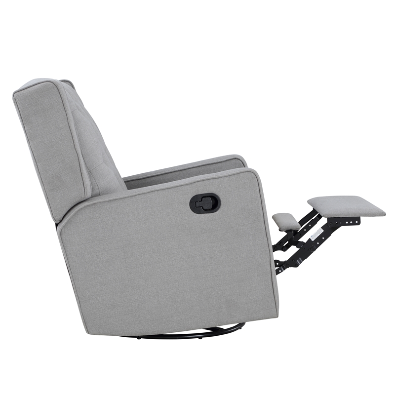 Pemberly Row Wood Fabric Tufted Gliding Swivel Recliner in Woven Gray Finish