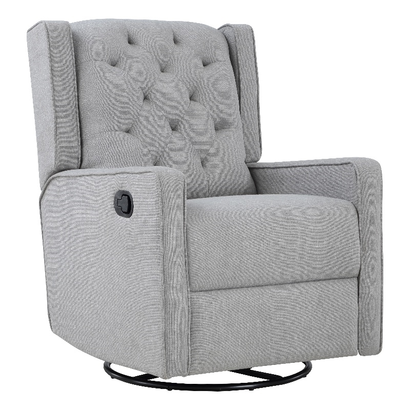Pemberly Row Wood Fabric Tufted Gliding Swivel Recliner in Woven Gray Finish