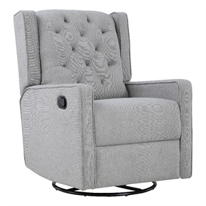 Pemberly Row Wood Fabric Tufted Gliding Swivel Recliner in Woven Gray Finish