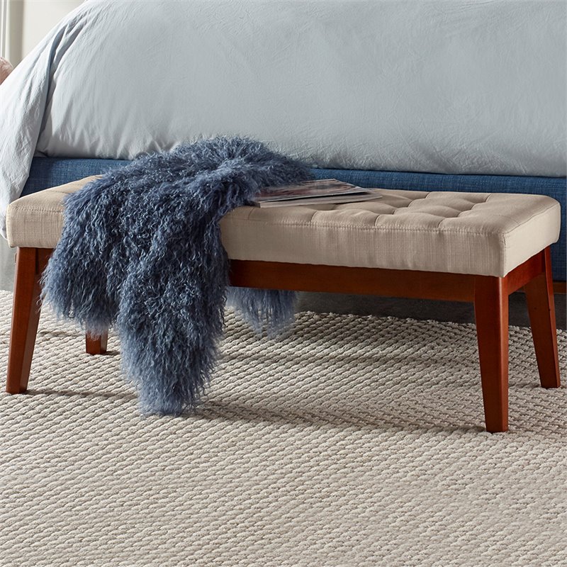 Pemberly Row Modern / Contemporary Tufted Bench in Vanilla Cream