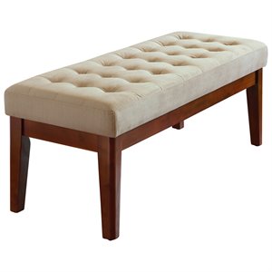pemberly row modern / contemporary tufted bench in vanilla cream