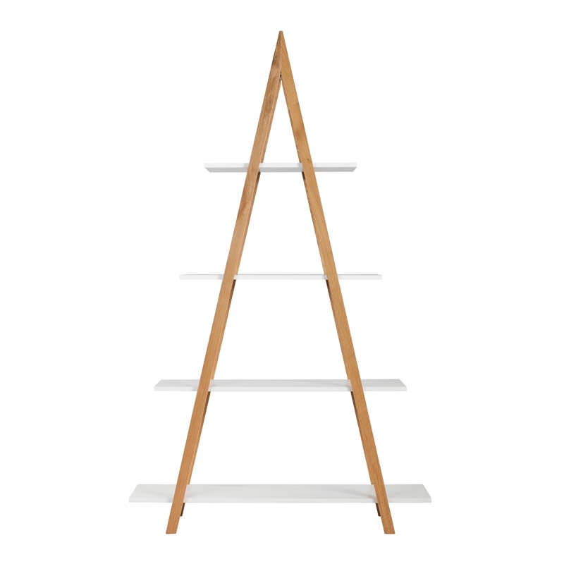 Pemberly Row Modern / Contemporary Abacus Ladder Bookshelf Modern Oak and White
