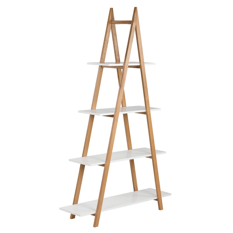 Pemberly Row Modern / Contemporary Abacus Ladder Bookshelf Modern Oak and White