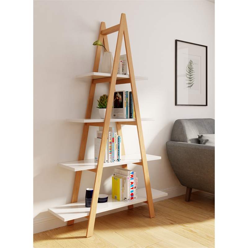 Pemberly Row Modern / Contemporary Abacus Ladder Bookshelf Modern Oak and White
