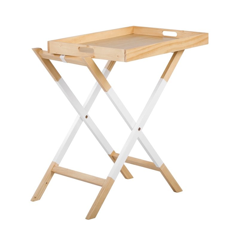 Pemberly Row Modern / Contemporary Folding Tray Table Modern Oak and White
