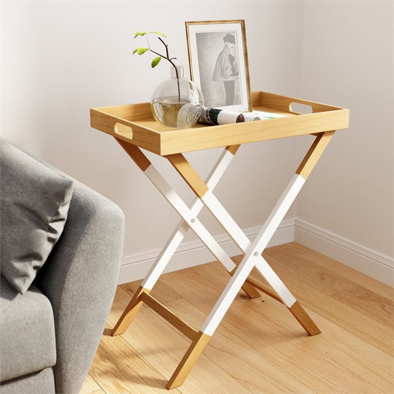 Pemberly Row Modern / Contemporary Folding Tray Table Modern Oak and White