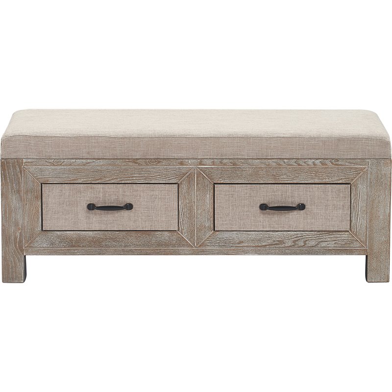 Pemberly Row Cottage Upholstered Storage Bench Weathered Ash