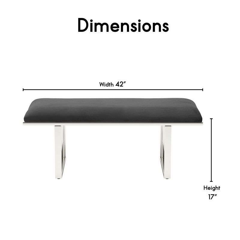 Pemberly Row Modern Remi Velvet Upholstered Bench French Dark Gray