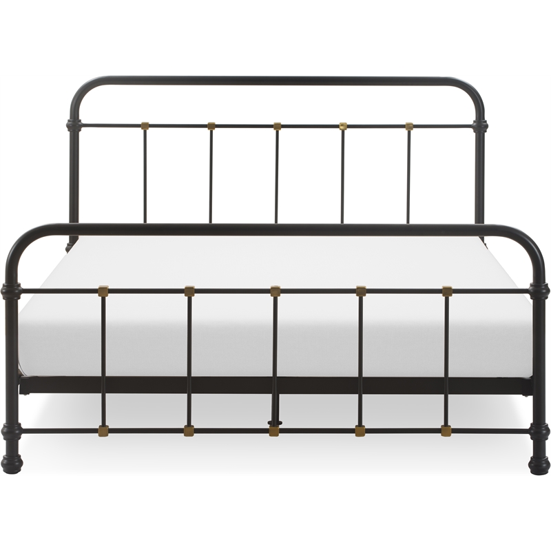 Pemberly Row Modern Renaud Parisian Metal Queen Bed Frame in Black
