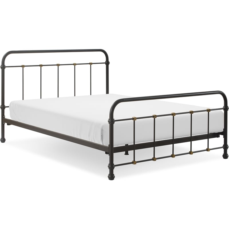 Pemberly Row Modern Renaud Parisian Metal Queen Bed Frame in Black