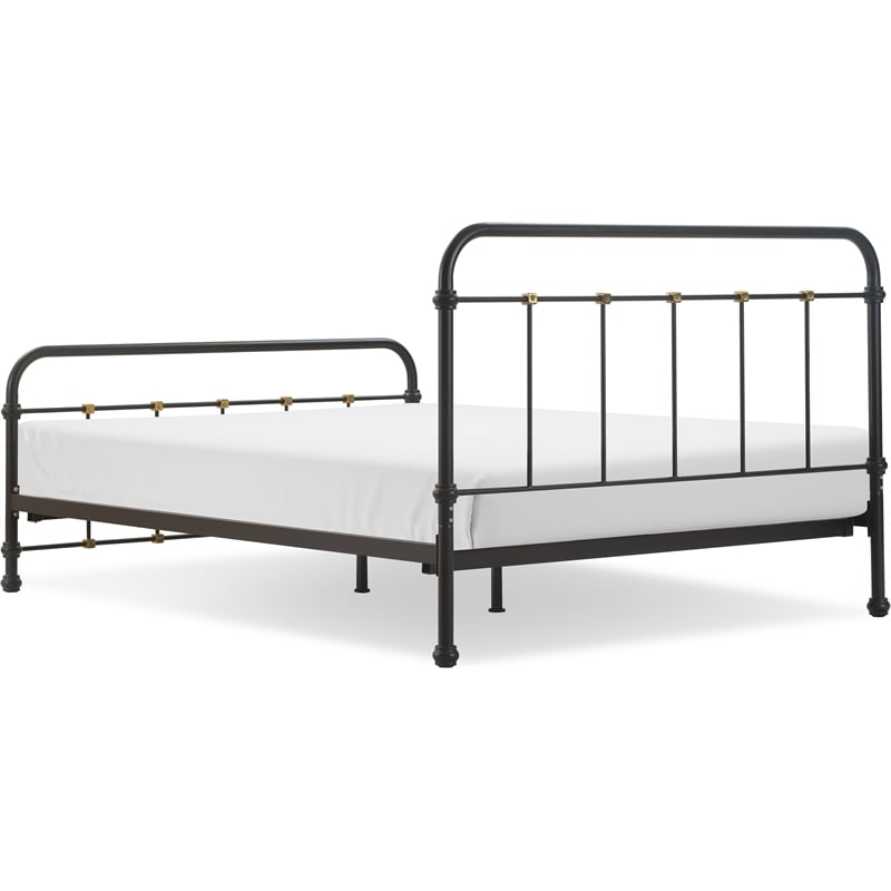 Pemberly Row Modern Renaud Parisian Metal Queen Bed Frame in Black