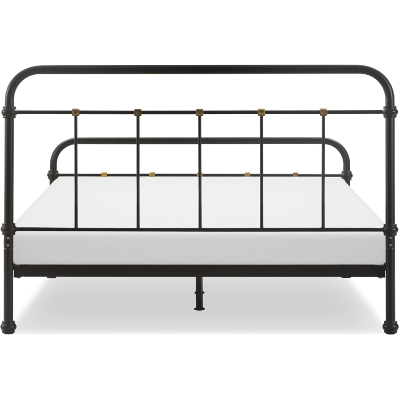 Pemberly Row Modern Renaud Parisian Metal Queen Bed Frame in Black