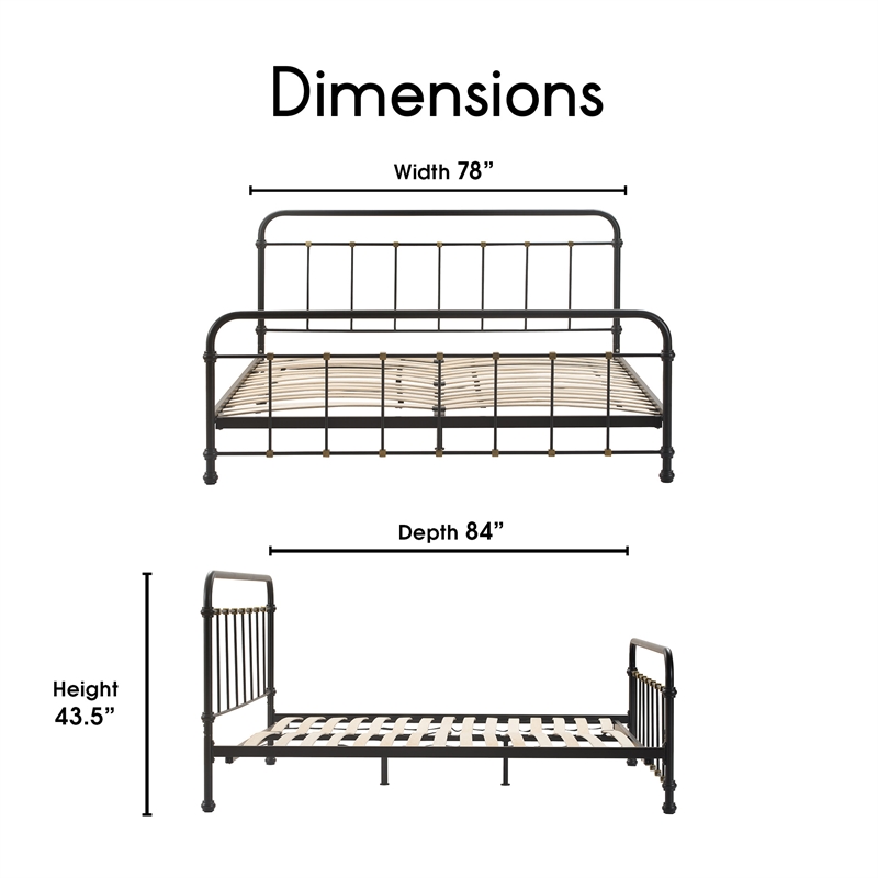 Pemberly Row Modern / Contemporary Renaud Parisian Metal King Bed Frame in Black