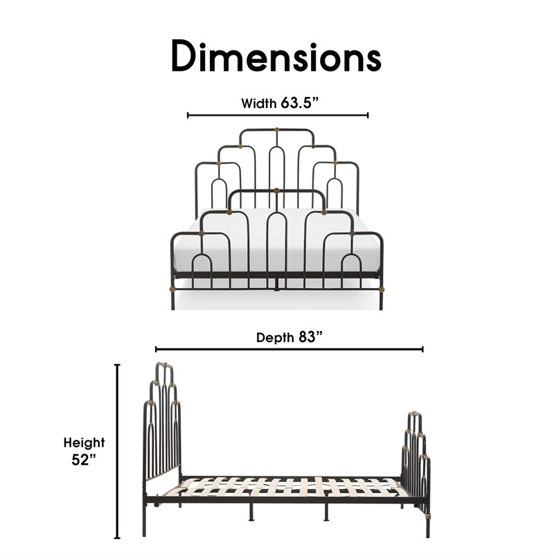 Pemberly Row Modern / Contemporary Astrid Queen Size Bed Black and Brass