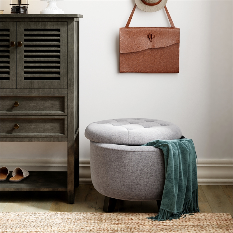 Pemberly Row Modern / Contemporary Bennett Round Storage Ottoman Gray