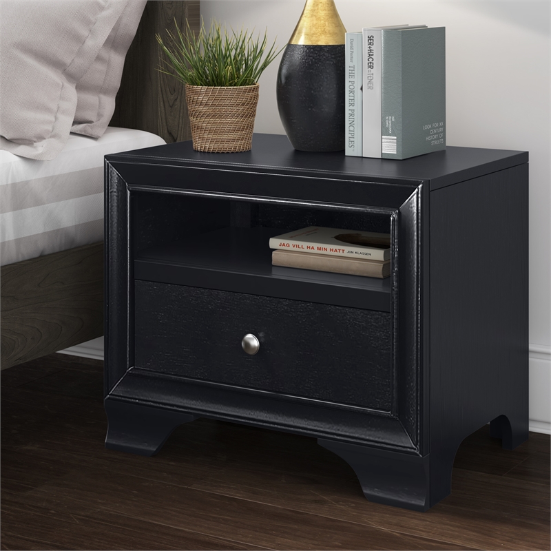 Pemberly Row Modern / Contemporary Edmond 1 Drawer Nightstand with USB Black