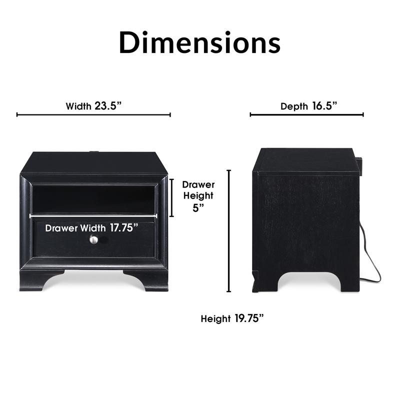 Pemberly Row Modern / Contemporary Edmond 1 Drawer Nightstand with USB Black