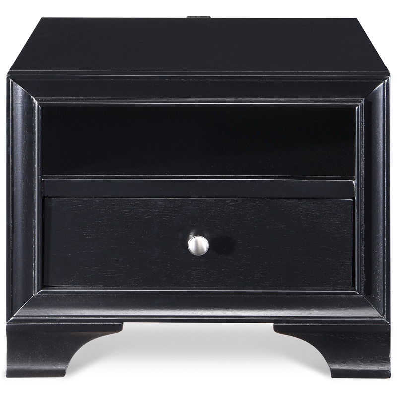 Pemberly Row Modern / Contemporary Edmond 1 Drawer Nightstand with USB Black