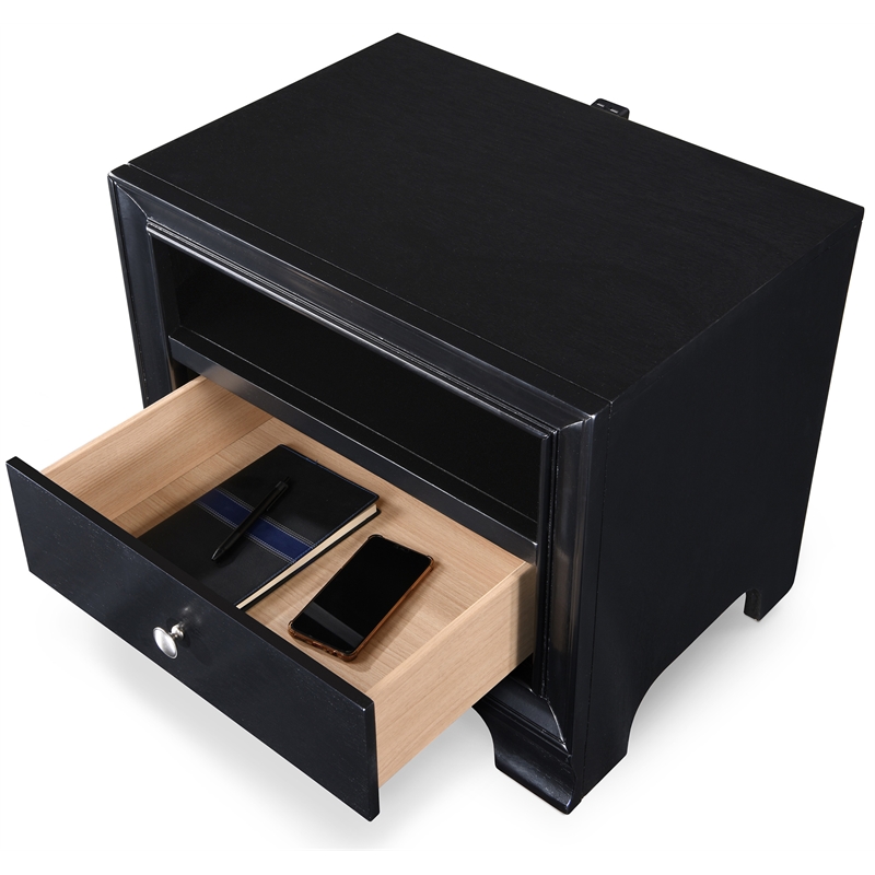 Pemberly Row Modern / Contemporary Edmond 1 Drawer Nightstand with USB Black