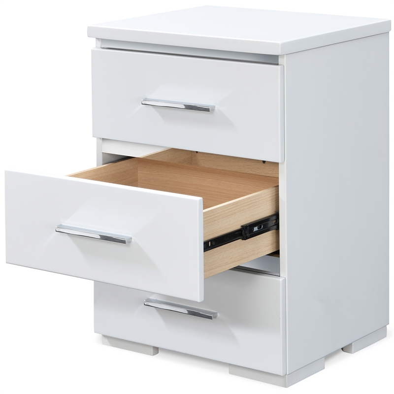Pemberly Row Modern / Contemporary Belmont 3 Drawer Nightstand White