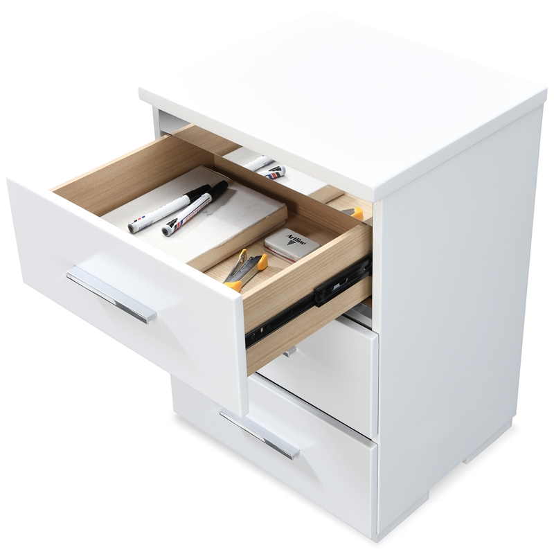 Pemberly Row Modern / Contemporary Belmont 3 Drawer Nightstand White