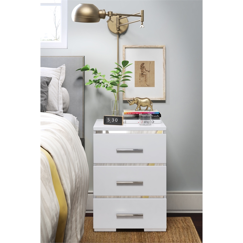 Pemberly Row Modern / Contemporary Belmont 3 Drawer Nightstand White