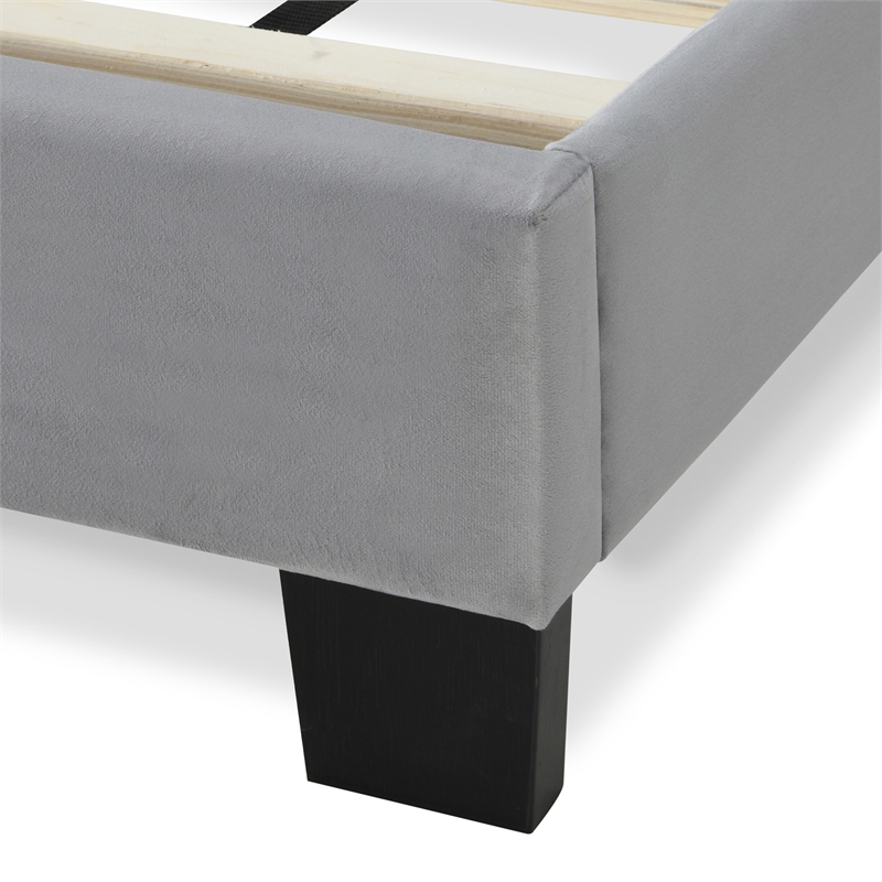 Pemberly Row Gramercy Channel Tufted Upholstered Bed Queen Size Grey Velvet