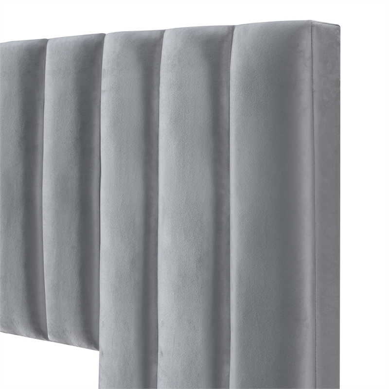 Pemberly Row Gramercy Channel Tufted Upholstered Bed Queen Size Grey Velvet