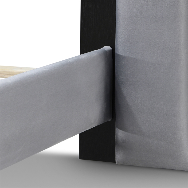 Pemberly Row Gramercy Channel Tufted Upholstered Bed Queen Size Grey Velvet