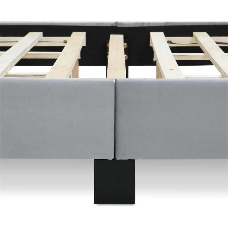 Pemberly Row Gramercy Channel Tufted Upholstered Bed Queen Size Grey Velvet
