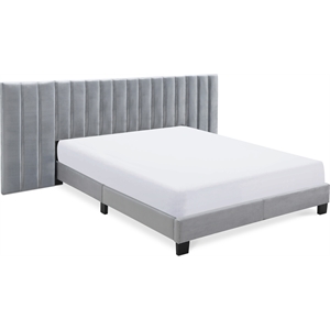Pemberly Row Gramercy Channel Tufted Upholstered Bed Queen Size Grey Velvet
