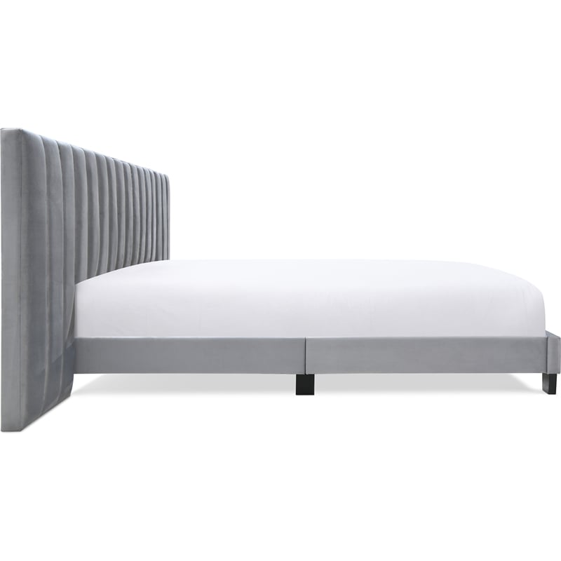 Pemberly Row Gramercy Channel Tufted Upholstered Bed Queen Size Grey Velvet