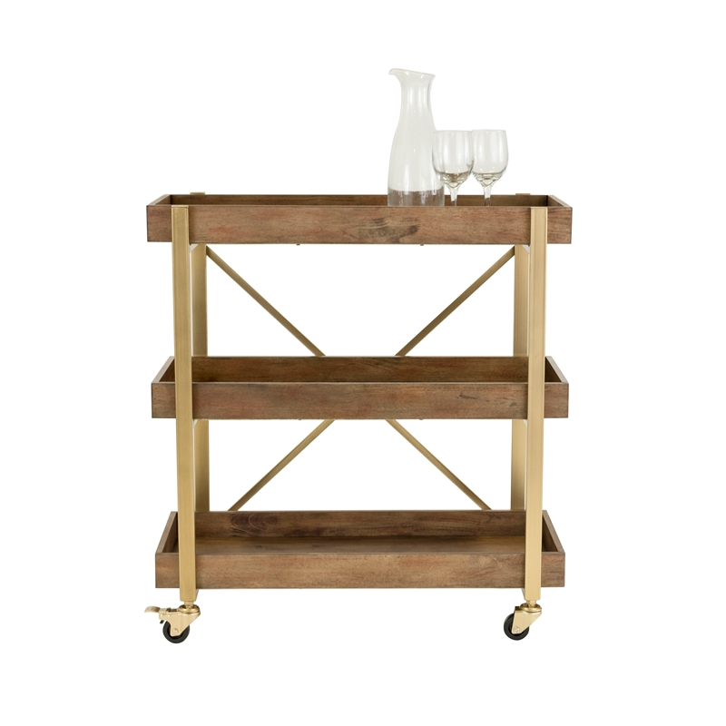 Pemberly Row Modern / Contemporary Riley Wooden Kitchen Bar Cart Gold