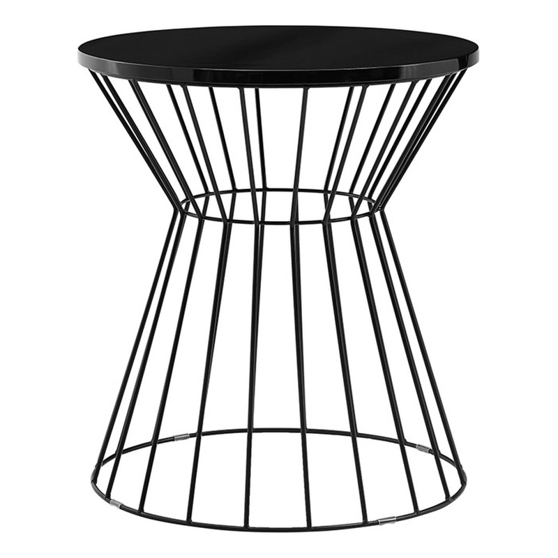 Pemberly Row Hourglass Modern Metal End Table with Round Top in Black