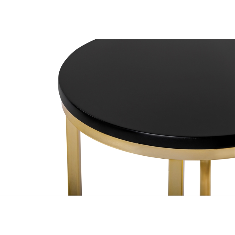Pemberly Row Round Modern Metal and Wood Side Table in Gold/Black