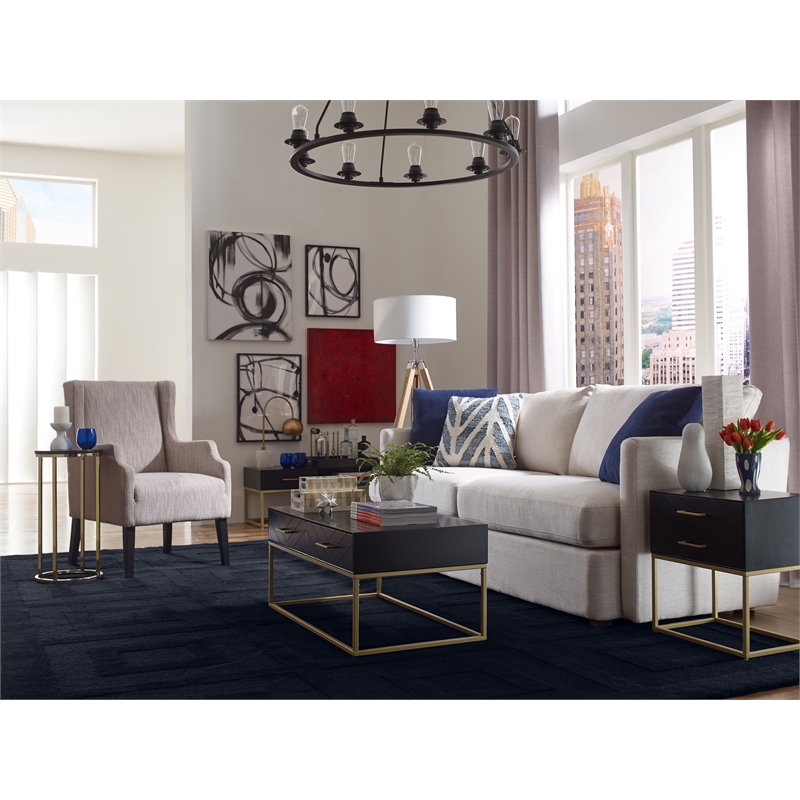 Pemberly Row Round Modern Metal and Wood Side Table in Gold/Black