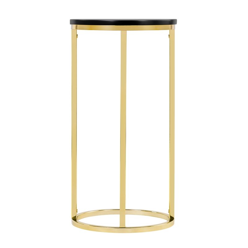 Pemberly Row Round Modern Metal and Wood Side Table in Gold/Black