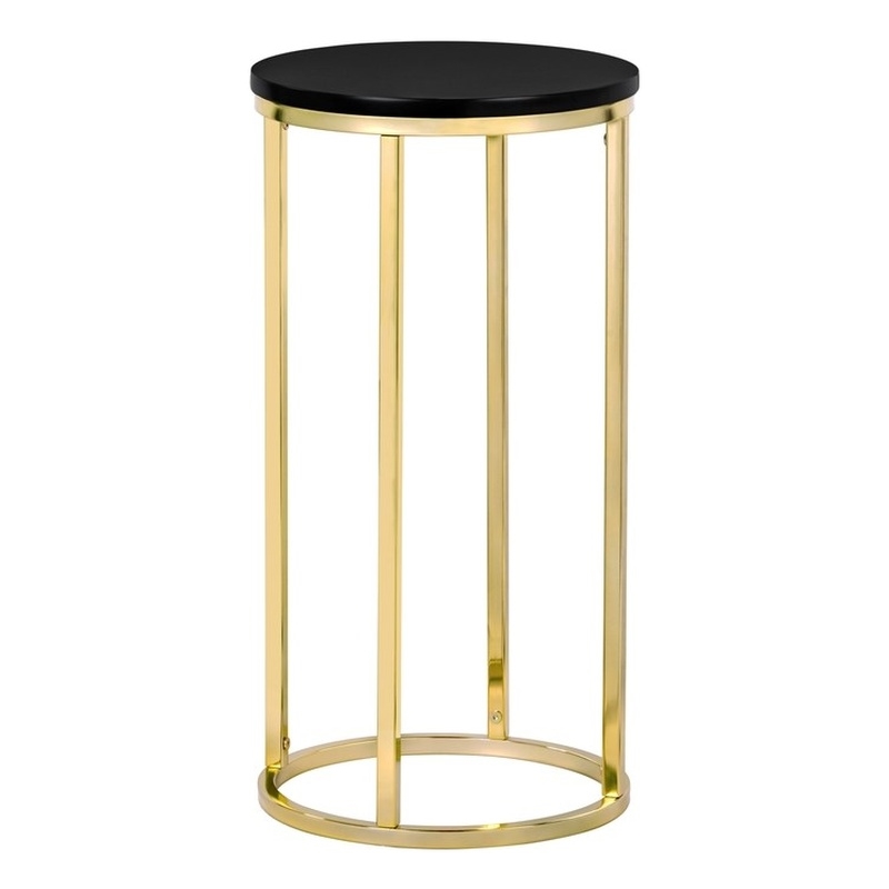 Pemberly Row Round Modern Metal and Wood Side Table in Gold/Black