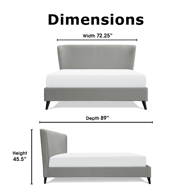 Pemberly Row Adele Wingback Upholstered Platform Bed Queen Size Gray