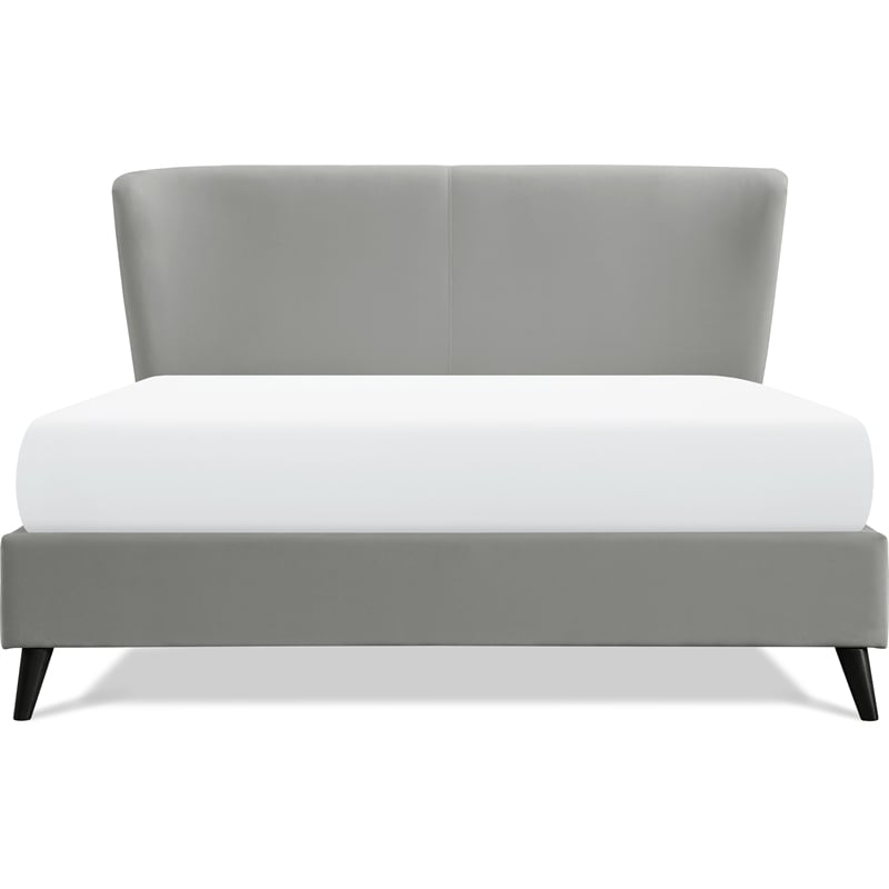 Pemberly Row Adele Wingback Upholstered Platform Bed Queen Size Gray