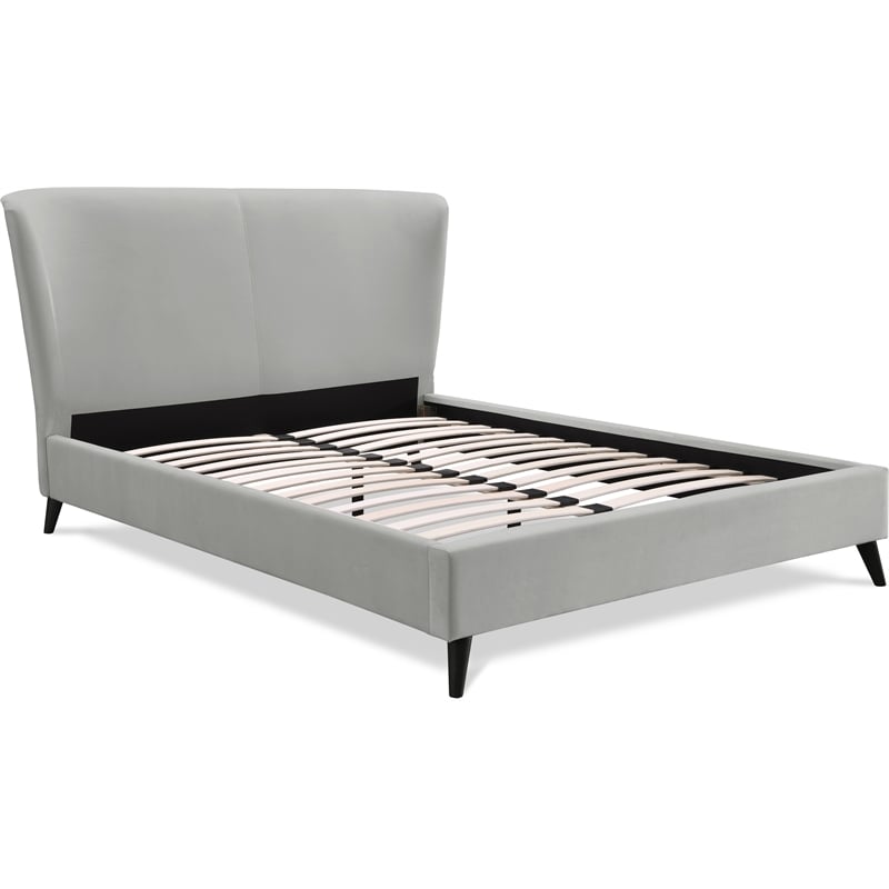Pemberly Row Adele Wingback Upholstered Platform Bed Queen Size Gray