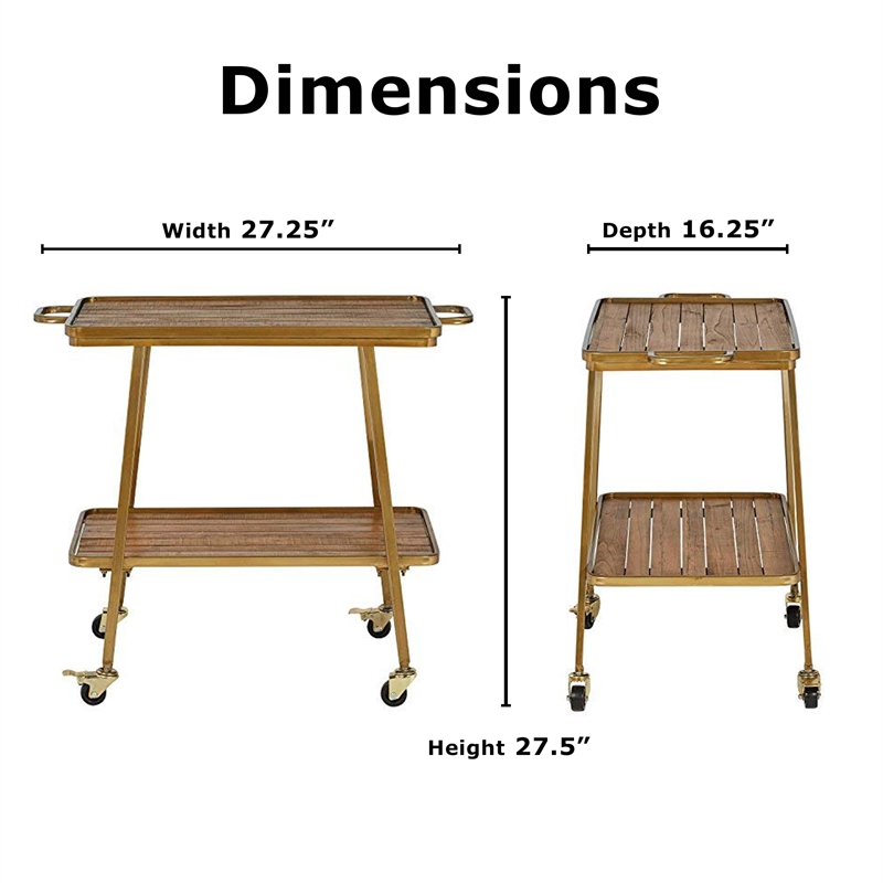 Pemberly Row Modern / Contemporary Felix 2 Tier Bar Cart Gold