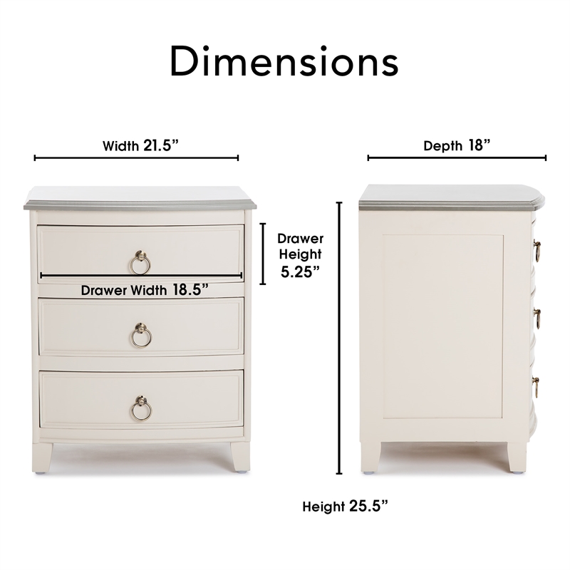 Pemberly Row Charleston End Table Nightstand with Drawers Cream White Gray