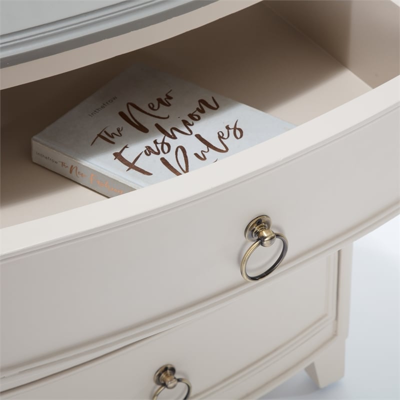 Pemberly Row Charleston End Table Nightstand with Drawers Cream White Gray