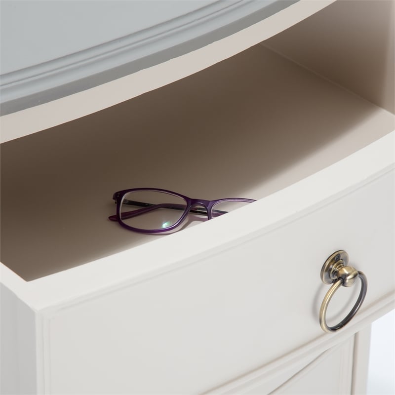 Pemberly Row Charleston End Table Nightstand with Drawers Cream White Gray